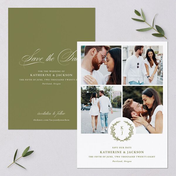 Monogram Branch Gallery Save the Date Cards Olive Signature smooth Blank No Standard