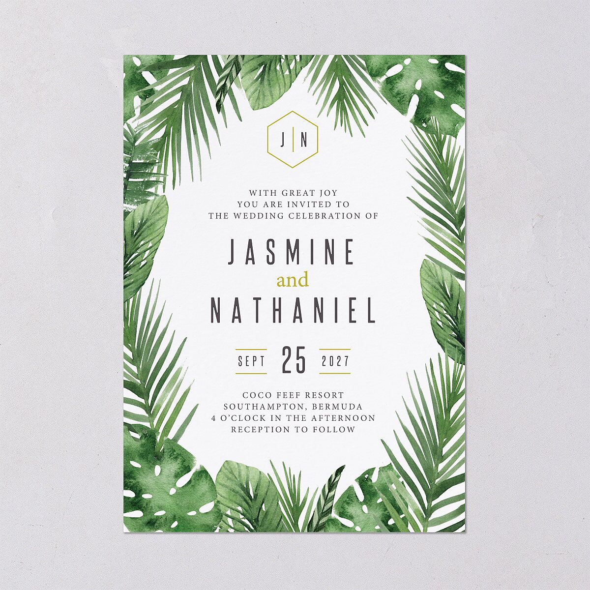 Tropical Leaves Wedding Invitations Scottish Green Signature Blank No