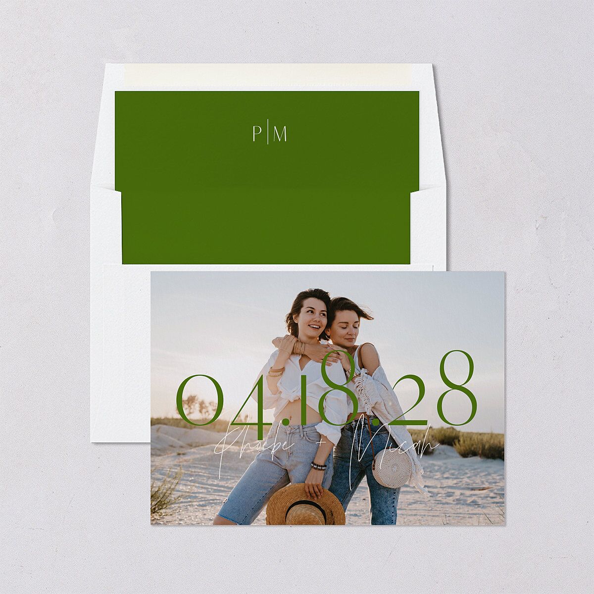 Hawaiian Tropical Monstera Frame Save the Date Cards Scottish Green Signature smooth Blank No Standard