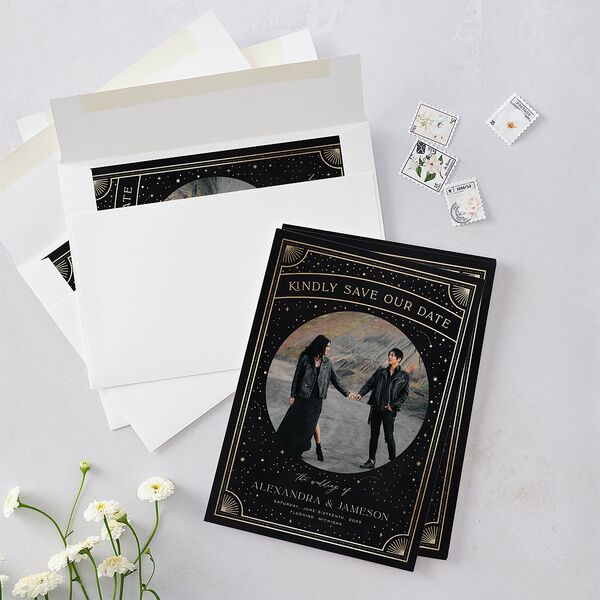 Written In The Stars Save The Date Cards Gold Midnight Signature smooth Blank No Standard