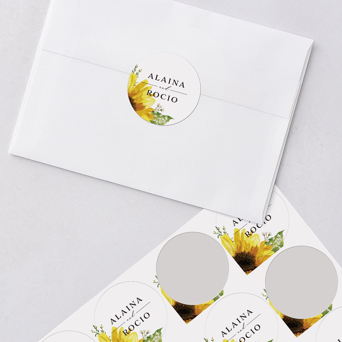 Rustic Sunflower Wedding Stickers Solar Power Circle