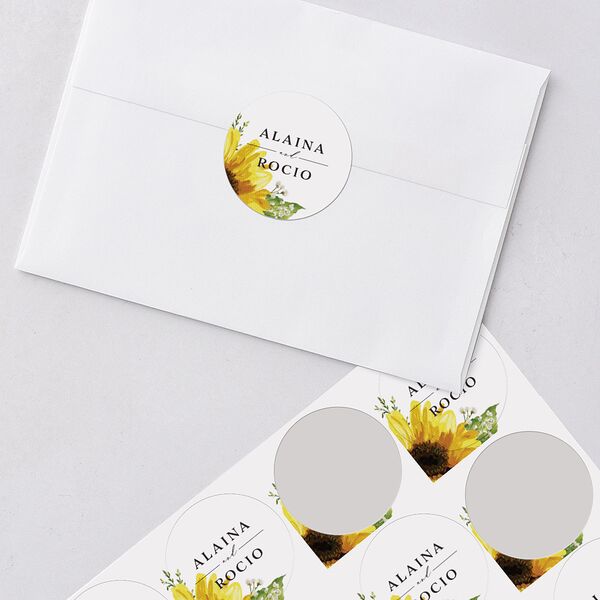 Rustic Sunflower Wedding Stickers Solar Power Circle