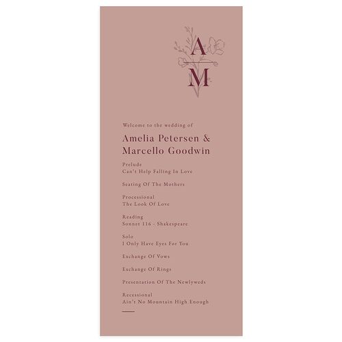 Rustic Monogram Wedding Programs Dusty Rose Signature