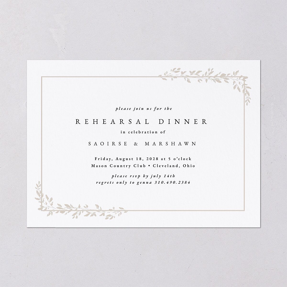 Dainty Frame Rehearsal Dinner Invitations Pure White Signature Blank