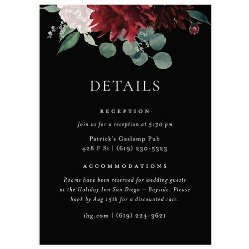 Timeless Bouquet Wedding Event Detail Cards Licorice Signature Standard
