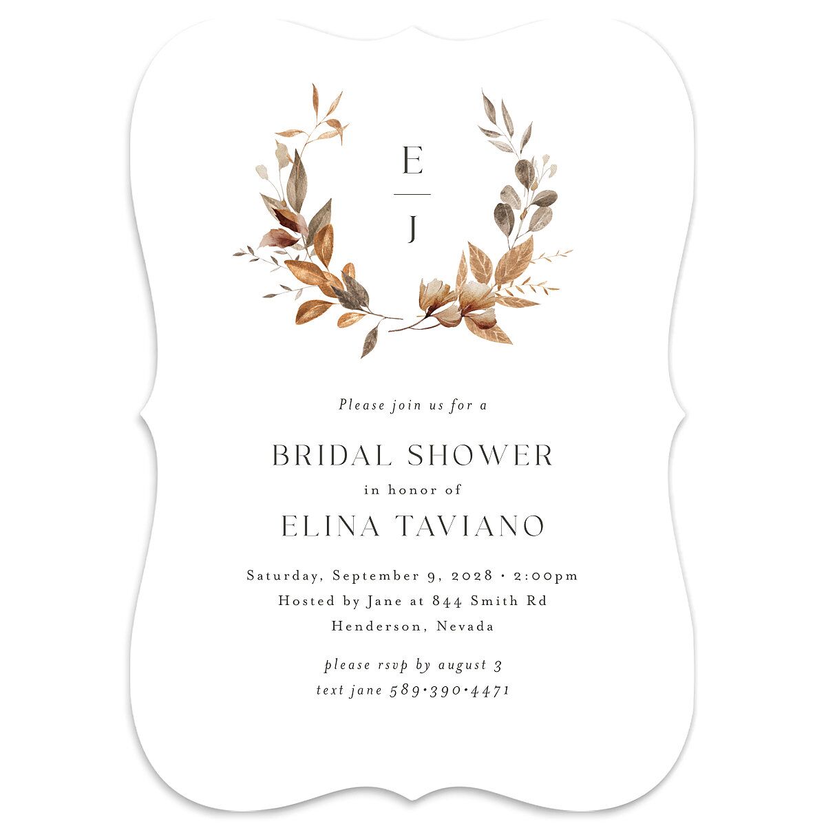 Leafy Rustic Monogram Bridal Shower Invitations