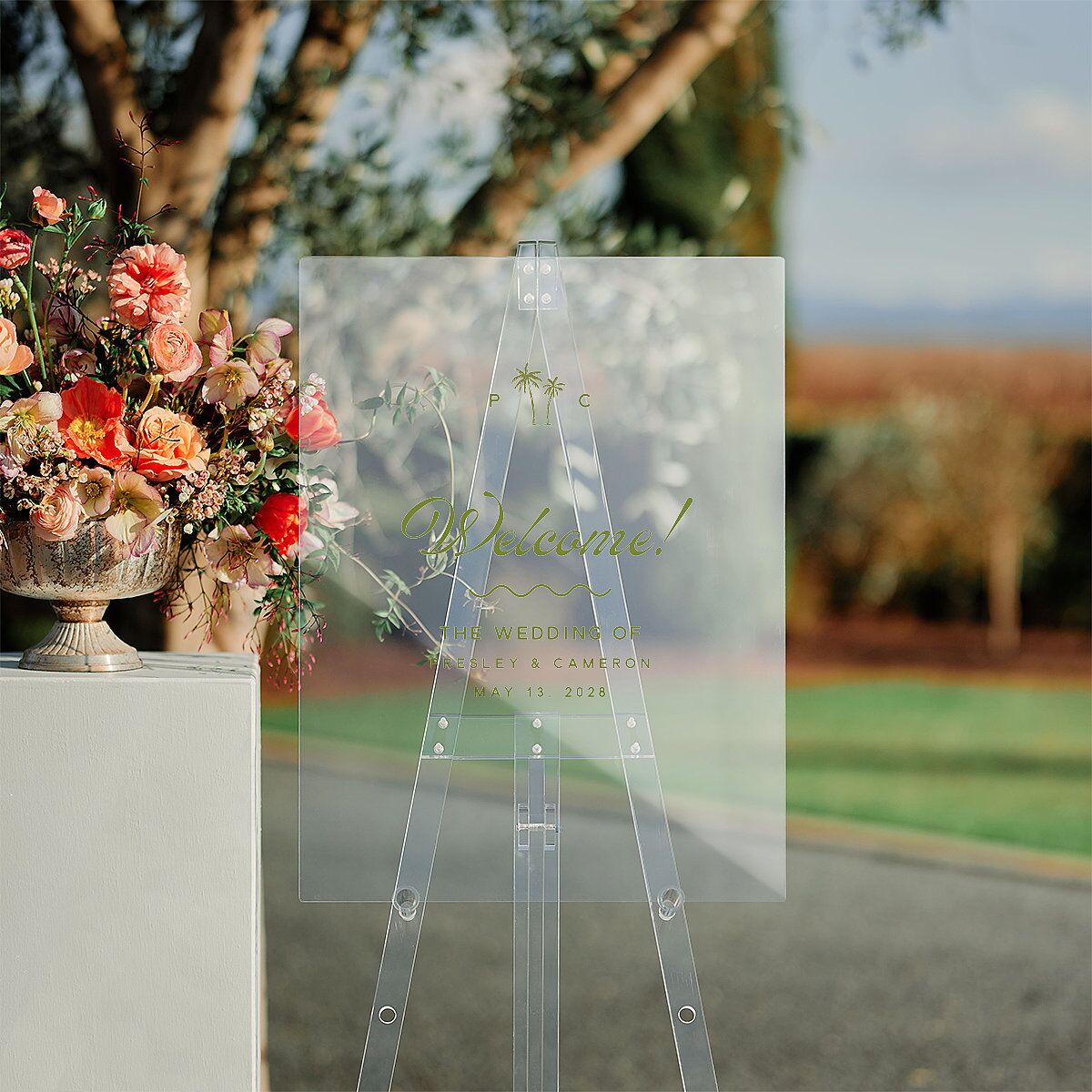 Cabana Stripes Acrylic Welcome Sign Medium Olive Standard Acrylic M Welcome