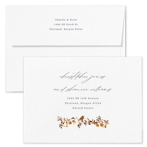 Simple Vine Save The Date Card Envelopes White Moody Blue Both Recipient and Return Addresses Signature Standard