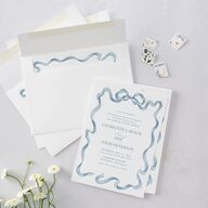Vintage Bow Wedding Invitations Regency Blue Signature Blank No Standard