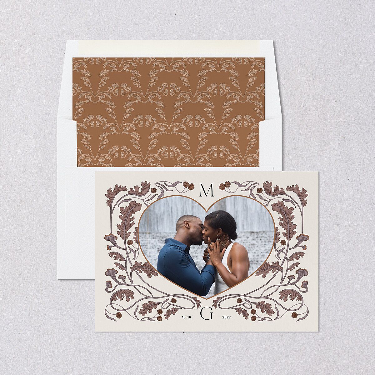 Climbing Leaves Save the Date Cards Copper Signature smooth Blank No
