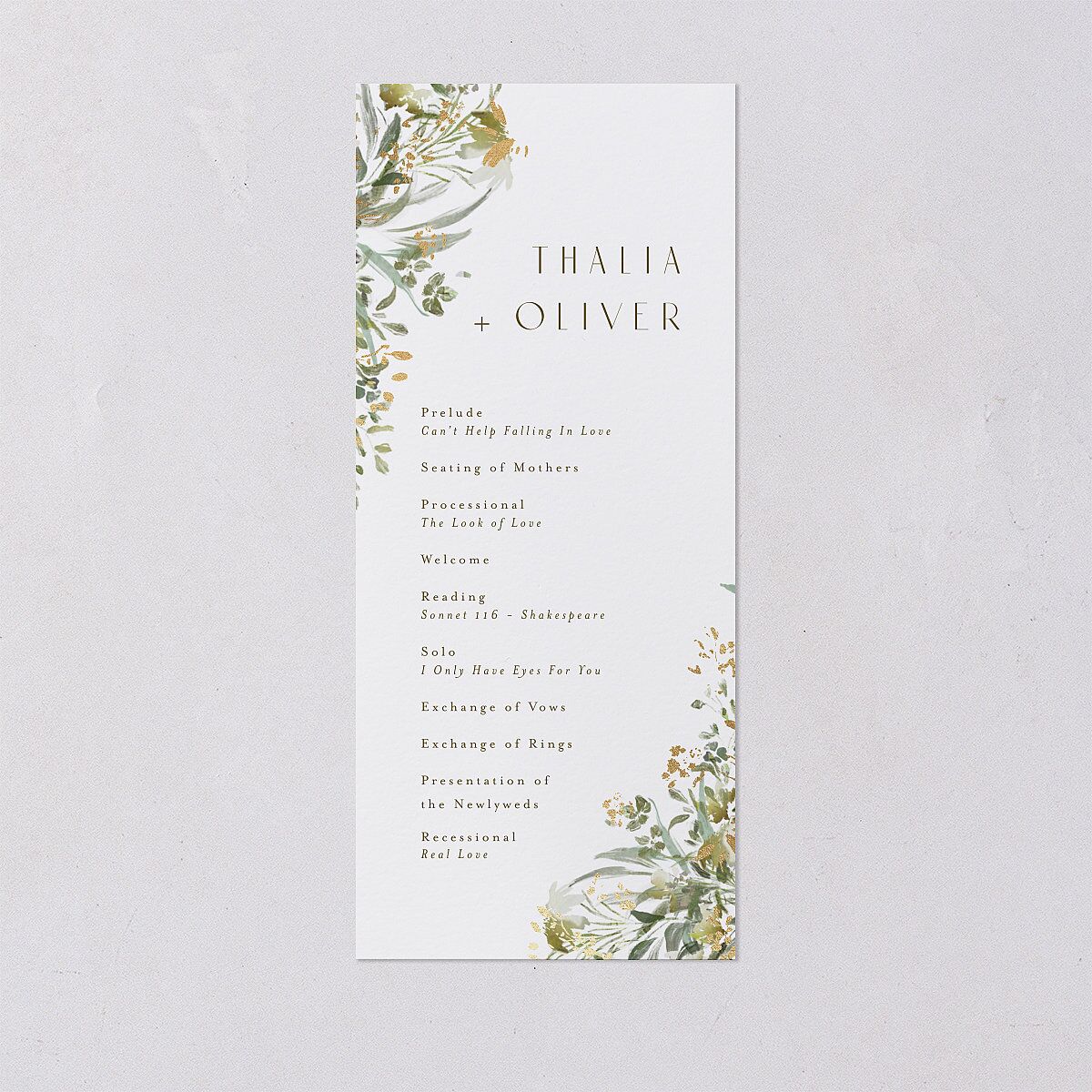 Gilded Greenery Wedding Programs Gold Pure White Signature