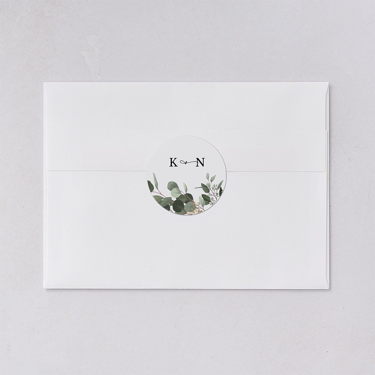 Eucalyptus Frame Wedding Stickers Pure White Circle
