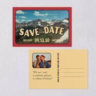 Retro Destination Postcard Inspired Save the Date Postcards Red Clay