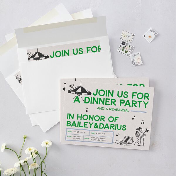 Hand Drawn Party Rehearsal Dinner Invitations Jewel Green Signature Blank Standard