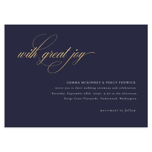 Joyful Day Wedding Invitations Gold Navy Signature Blank No Standard