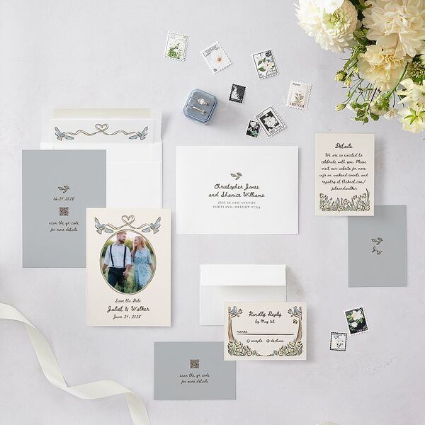 Watercolor Fairytale Trees Save the Date Cards Slate Signature smooth Blank Standard