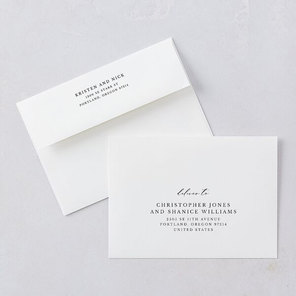 Eucalyptus Frame Wedding Invitation Envelopes Standard Pure White White Both Recipient and Return Addresses Signature