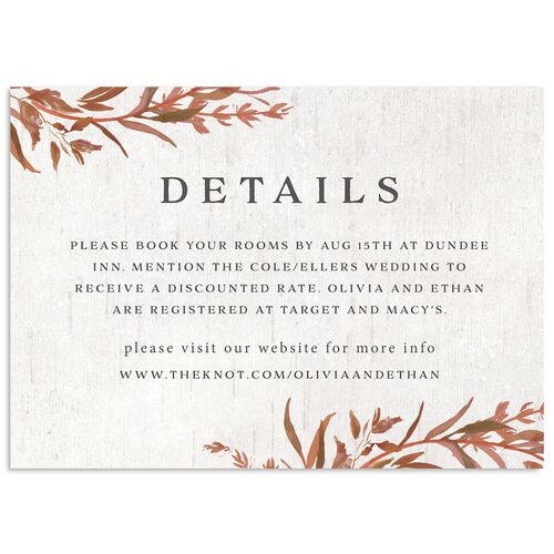 Natural Laurel Wedding Event Detail Cards Raw Sienna Signature Standard