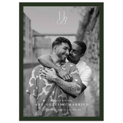 Refined Monogram Save the Date Cards Dark Green Signature smooth Blank No Standard