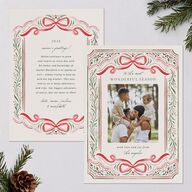 Whimsical Holiday Bow with Garland Holiday Cards Ruby Signature Blank Portrait  Standard