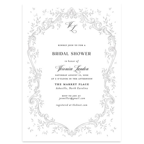 Formal Opulent Frame Bridal Shower Invitations Pure White Signature Blank Standard