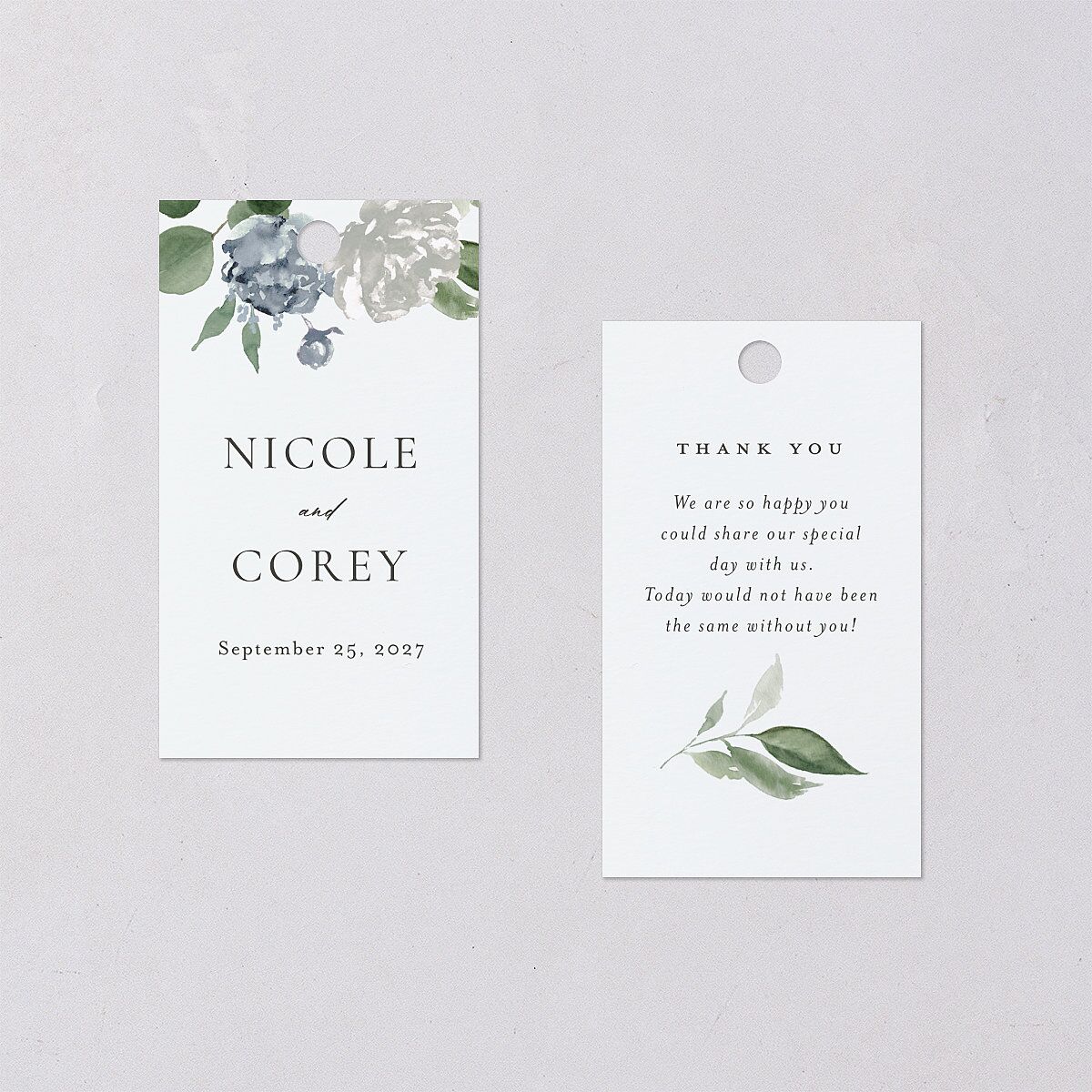 Timeless Bouquet Favor Gift Tags Dusty Blue Signature