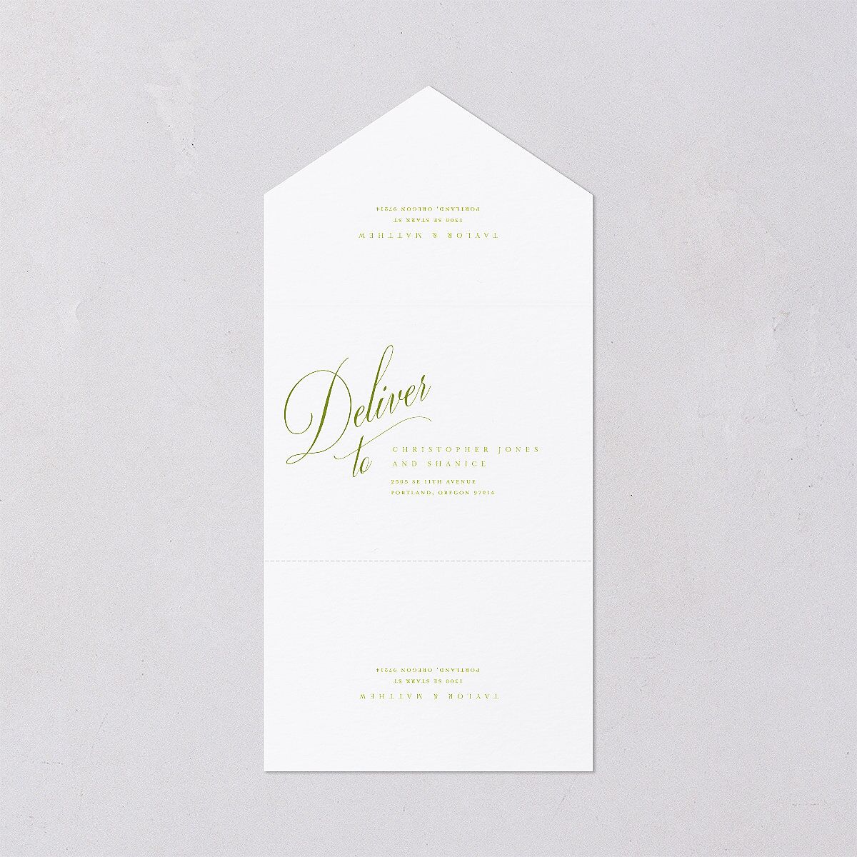 Modern Wedding Of Calligraphy All-in-One Wedding Invitations Chartreuse Signature Light Both Recipient and Return Addresses No