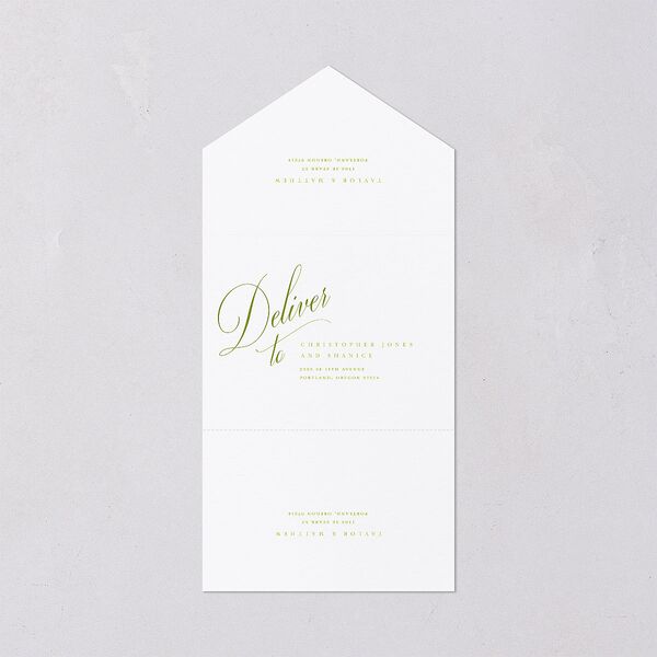Modern Wedding Of Calligraphy All-in-One Wedding Invitations Chartreuse Signature Light Both Recipient and Return Addresses No