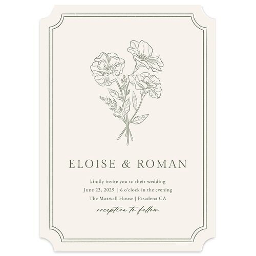 Vintage Botanical Sketch Wedding Invitations Dark Camo Signature Blank No Ticket