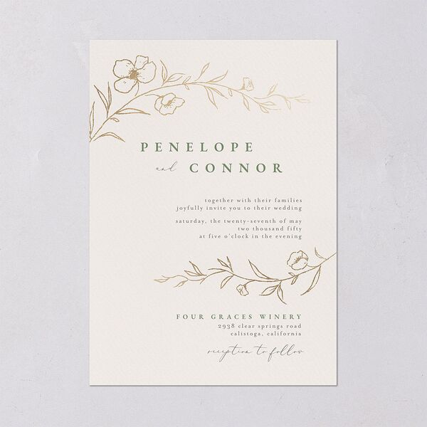 Graceful Botanical Foil Wedding Invitations Greenery Gold Signature Blank No Standard