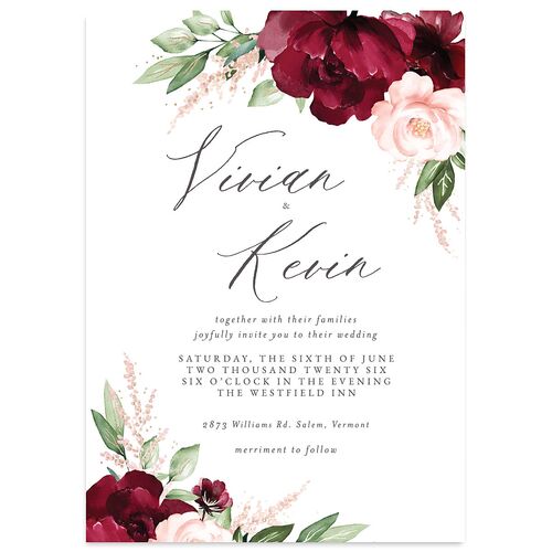 Beloved Floral Foil Wedding Invitations Gold Dark Berry Signature Blank No