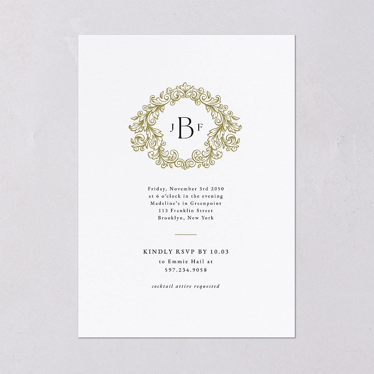 Black Tie Crest Engagement Party Wedding Invitations Pure White Signature Blank No Standard