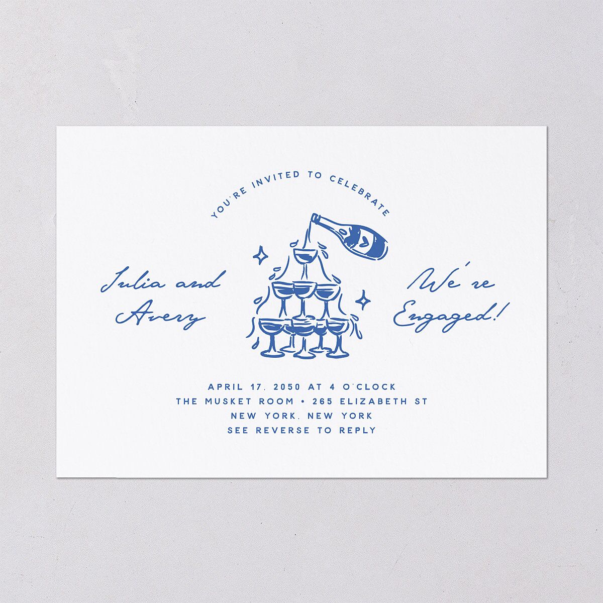 Hand Drawn Cake Engagement Party Invitations French Blue Signature Blank Standard