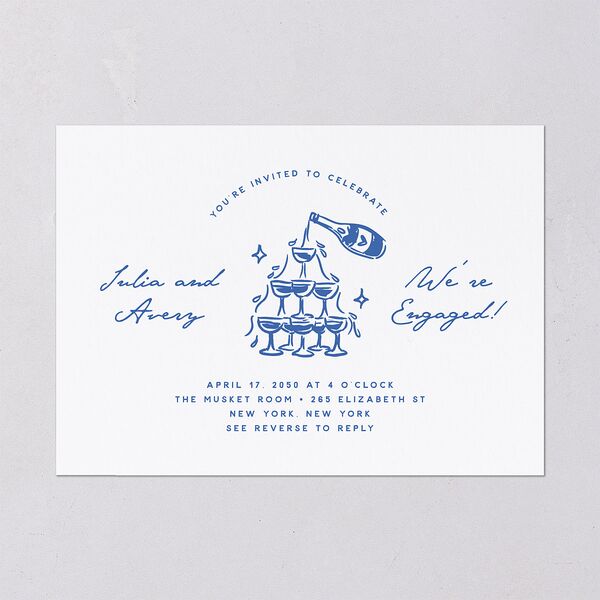 Hand Drawn Cake Engagement Party Invitations French Blue Signature Blank Standard