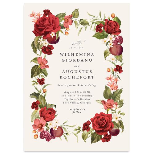 Botanical Citrus Garden Wedding Invitations Jewel Red Signature Blank No Standard