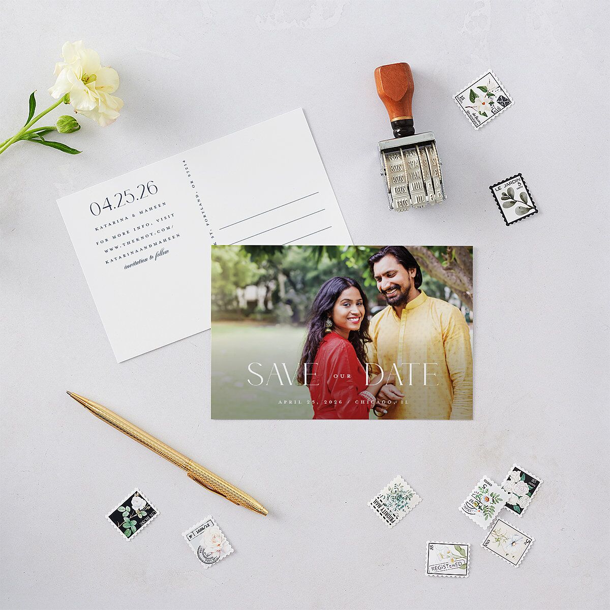 Ornate Threshold Save The Date Postcards Moody Blue