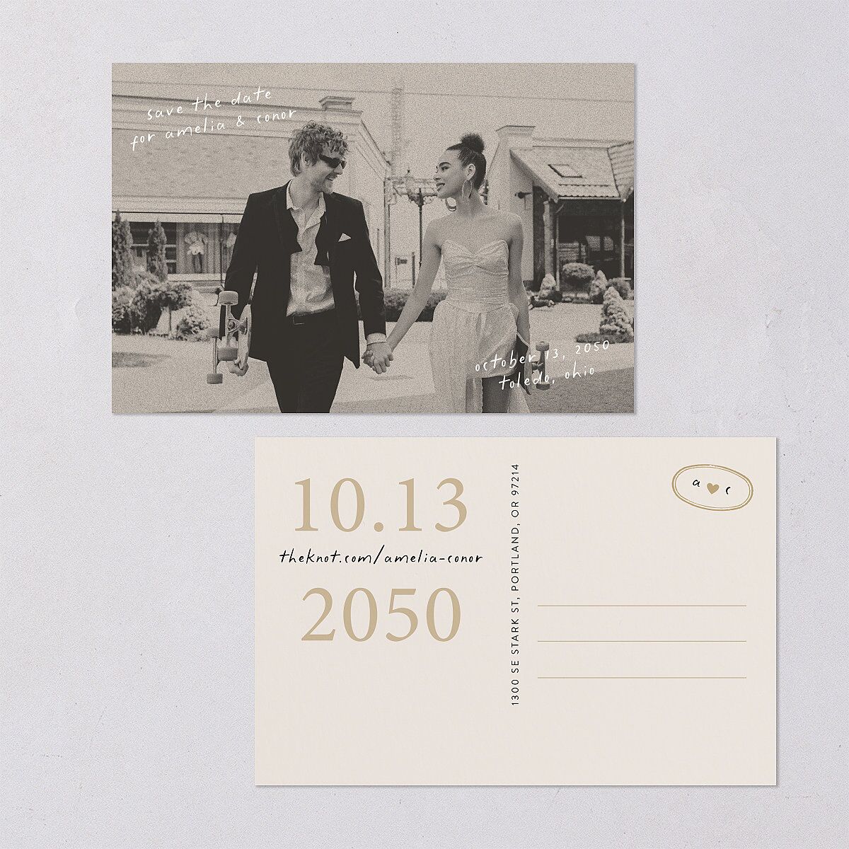 Handwritten Photo Faux Postcard Save the Date Postcards Sand