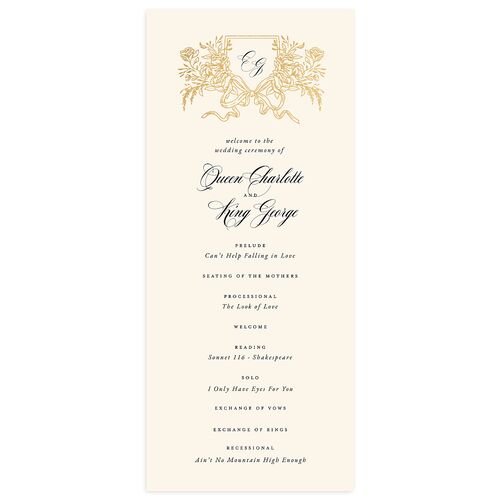 Rose Garden Crest Wedding Programs by Bridgerton Gold Taupe Signature