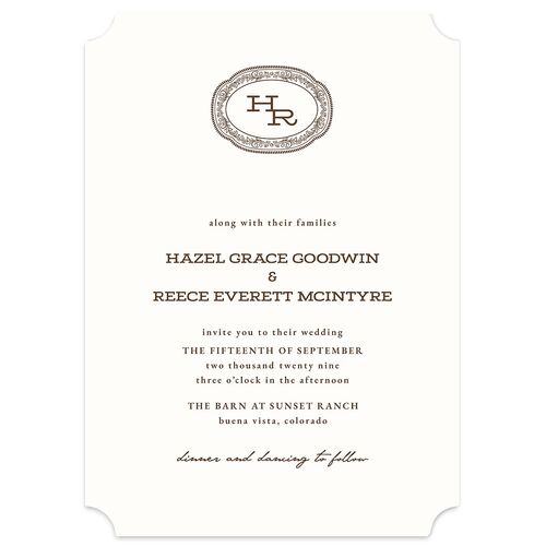 Elegant Western Monogram Wedding Invitations Walnut Signature Blank No Ticket