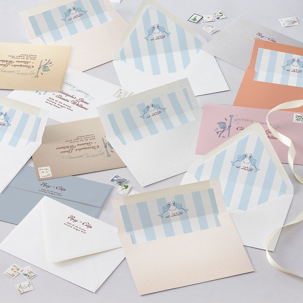 Whimsical Retro Cartoon Euro Envelope Liners Baby Blue Luxe
