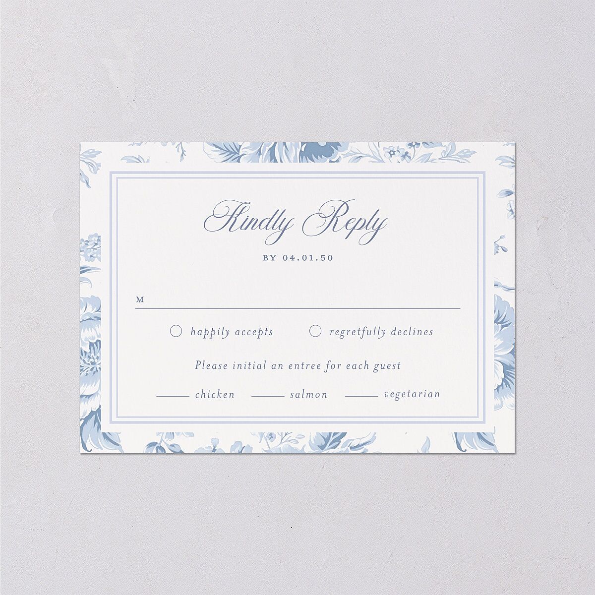 Vintage French Floral Toile Wedding Response Cards Dusty Blue Signature Standard