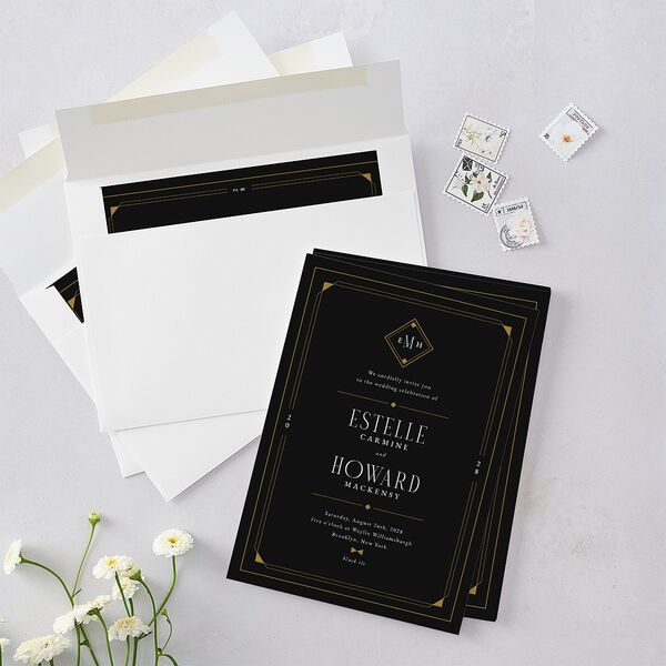 Old Hollywood Glam Wedding Invitations Charcoal Signature Blank No Standard