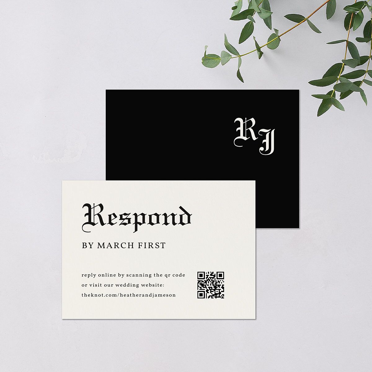 Minimalist Gothic Photo QR Code RSVP Cards Ivory Signature Standard