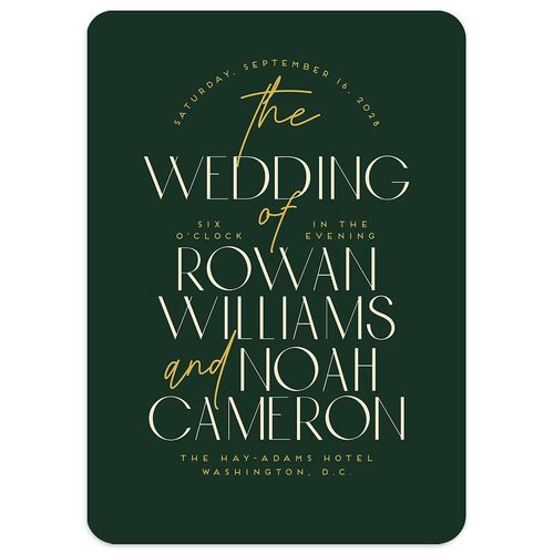 Headline Wedding Invitations Dark Green Signature Blank No Rounded