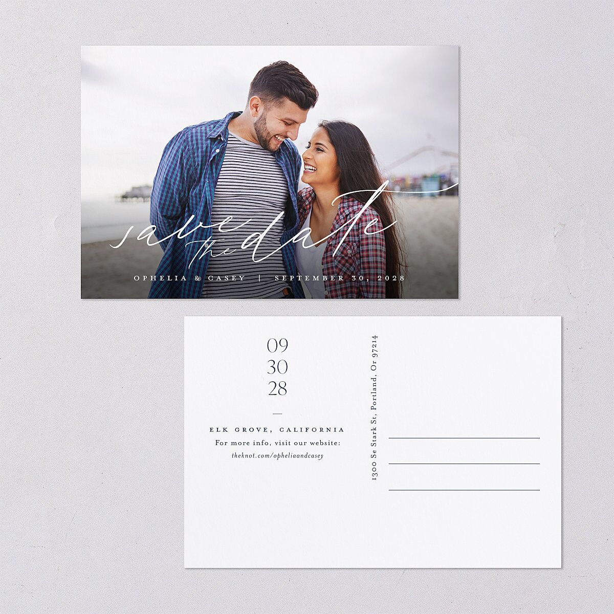 Stefana Crowns Save the Date Postcards Moody Blue
