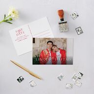 Chinese Phoenix Fenghuang Save the Date Postcards Rose Pink