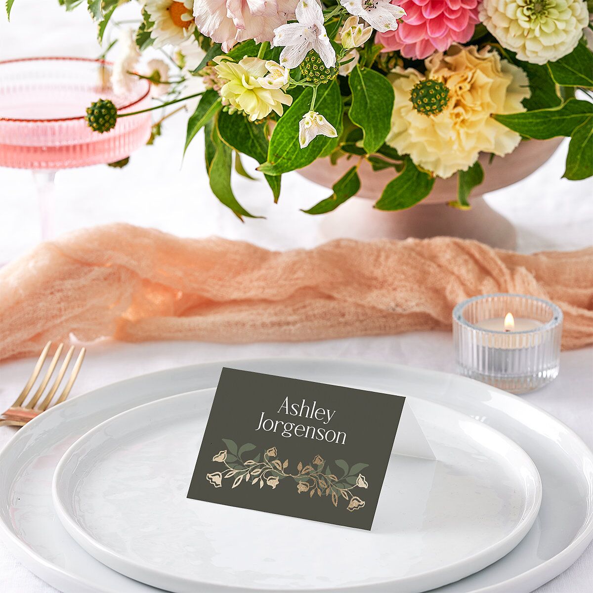 Rustic Nouveau Place Cards Gold Hunter Green Signature
