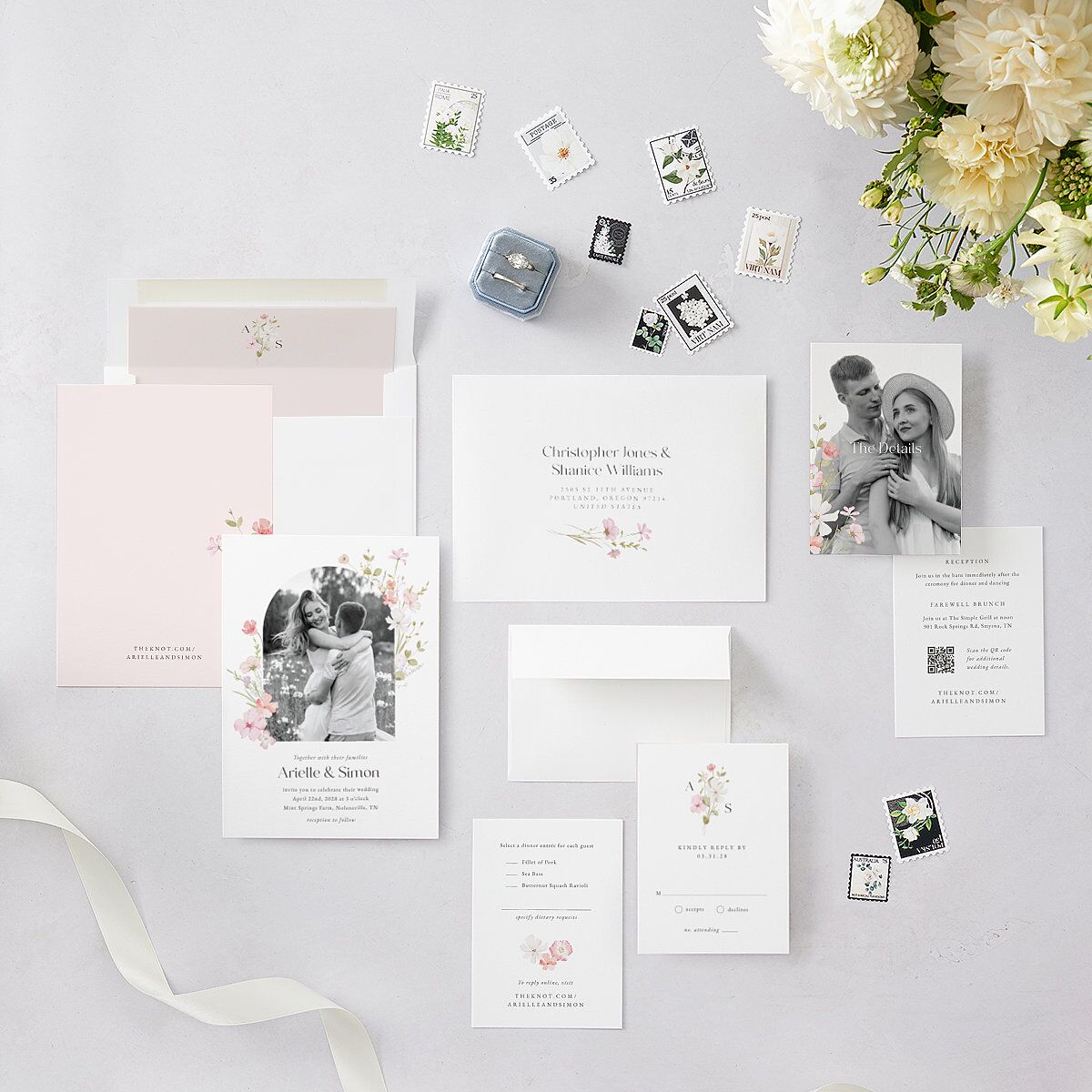 Wildflower Photo Wedding Invitations Peony Signature Blank No Rounded