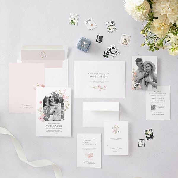 Wildflower Photo Wedding Invitations Peony Signature Blank No Rounded