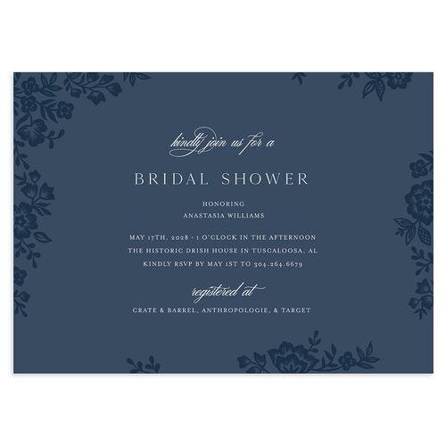 Romantic Lace Bridal Shower Invitations Navy Signature Blank Standard